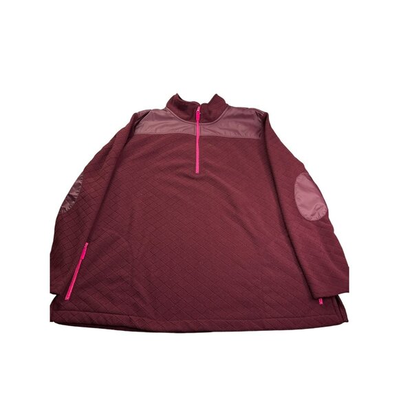 Talbots Womens Textured Pullover Fleece Jacket 2X Burgundy Quarter Zip Pockets - Picture 1 of 7